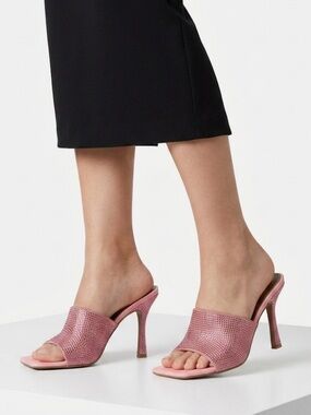 LEMONADE Pink Rhinestone Square Toe Mule Heels Size 9 Slip On Heels
